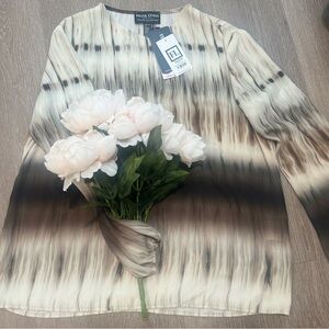 Frank Lyman Design Elegant Cream and Brown Blouse